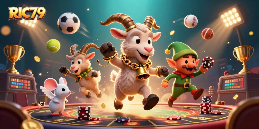 Experience the thrill of RIC79 as a Krampus goat runs a festive casino filled with action and excitement.