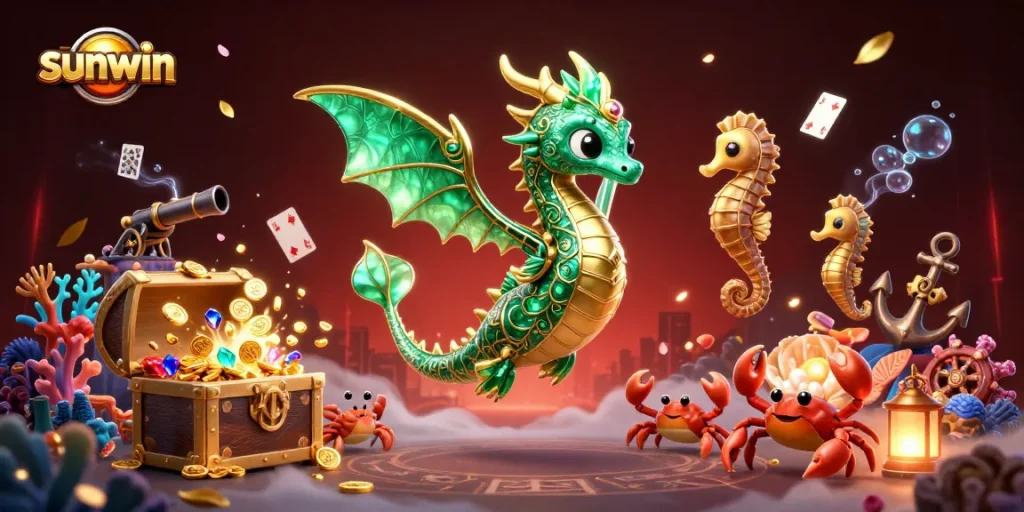 sunwin players enjoy epic sea adventures with vibrant treasure and gaming elements in this underwater scene