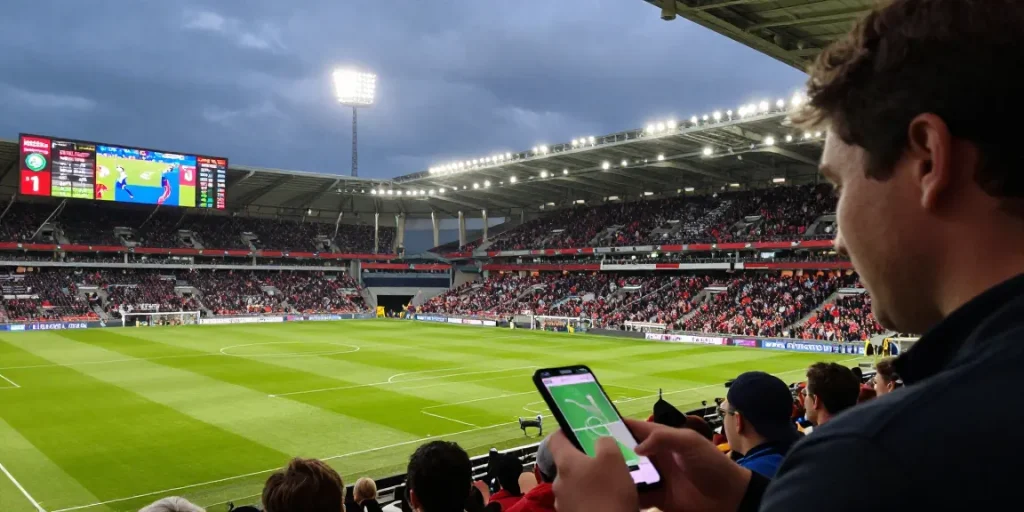 S666 betting predictions with live odds and sports analysis in a dynamic football stadium.