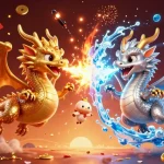 Experience Luck8 with vibrant dragons battling as a metaphor for winning in online games and slots.