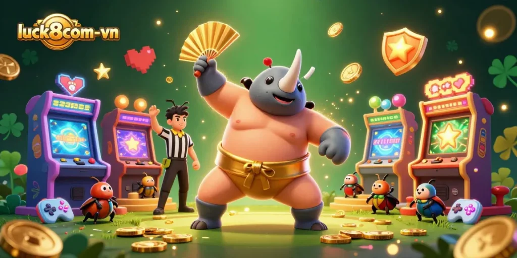 Experience the thrill of luck8com-vn with vibrant casino-themed elements and lively characters. Stomp for your winnings!