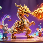 Experience the excitement of RED88 with a vibrant scene of golden dragon and dynamic casino elements.